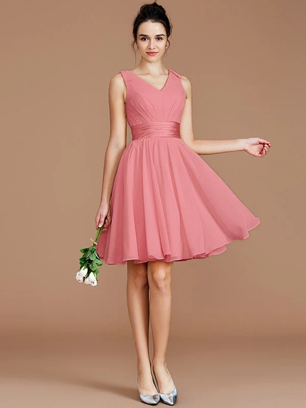 V-Neck Elegant Sleeveless Sash/Ribbon/Belt Short/Mini Chiffon Bridesmaid Dresses - Image 32