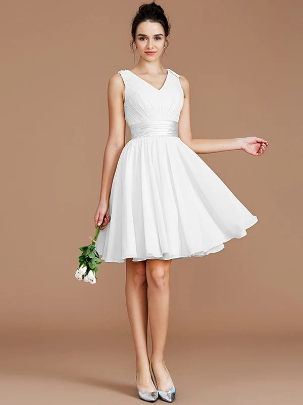 V-Neck Elegant Sleeveless Sash/Ribbon/Belt Short/Mini Chiffon Bridesmaid Dresses - Image 33