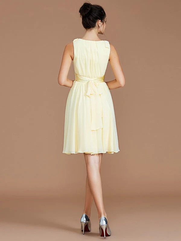 V-Neck Elegant Sleeveless Sash/Ribbon/Belt Short/Mini Chiffon Bridesmaid Dresses - Image 34