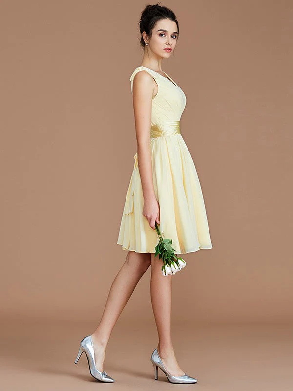 V-Neck Elegant Sleeveless Sash/Ribbon/Belt Short/Mini Chiffon Bridesmaid Dresses - Image 4