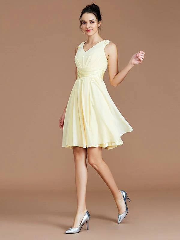 V-Neck Elegant Sleeveless Sash/Ribbon/Belt Short/Mini Chiffon Bridesmaid Dresses - Image 5
