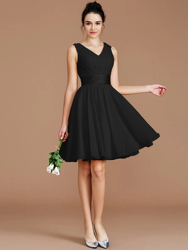 V-Neck Elegant Sleeveless Sash/Ribbon/Belt Short/Mini Chiffon Bridesmaid Dresses - Image 6