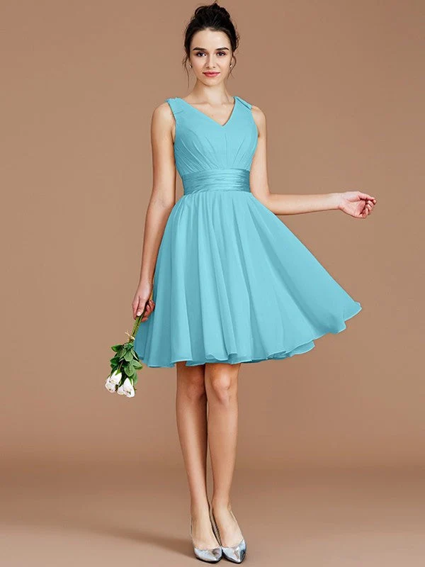 V-Neck Elegant Sleeveless Sash/Ribbon/Belt Short/Mini Chiffon Bridesmaid Dresses - Image 7