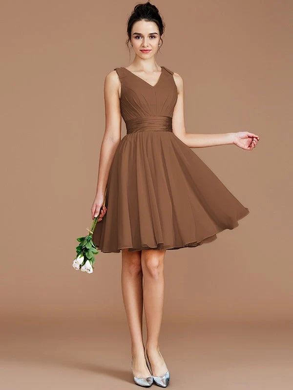 V-Neck Elegant Sleeveless Sash/Ribbon/Belt Short/Mini Chiffon Bridesmaid Dresses - Image 8