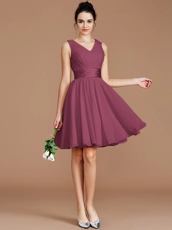 V-Neck Elegant Sleeveless Sash/Ribbon/Belt Short/Mini Chiffon Bridesmaid Dresses - Image 9