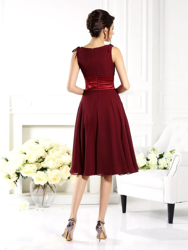 V-Neck Elegant Sleeveless Short Chiffon Bridesmaid Dresses - Image 30