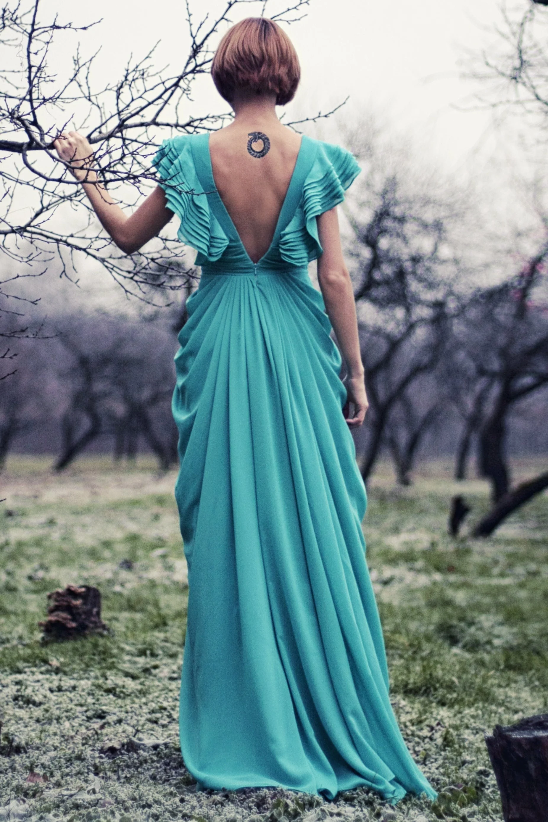 A-line Deep V-neck Floor Length Chiffon Backless Prom Dress - Image 10