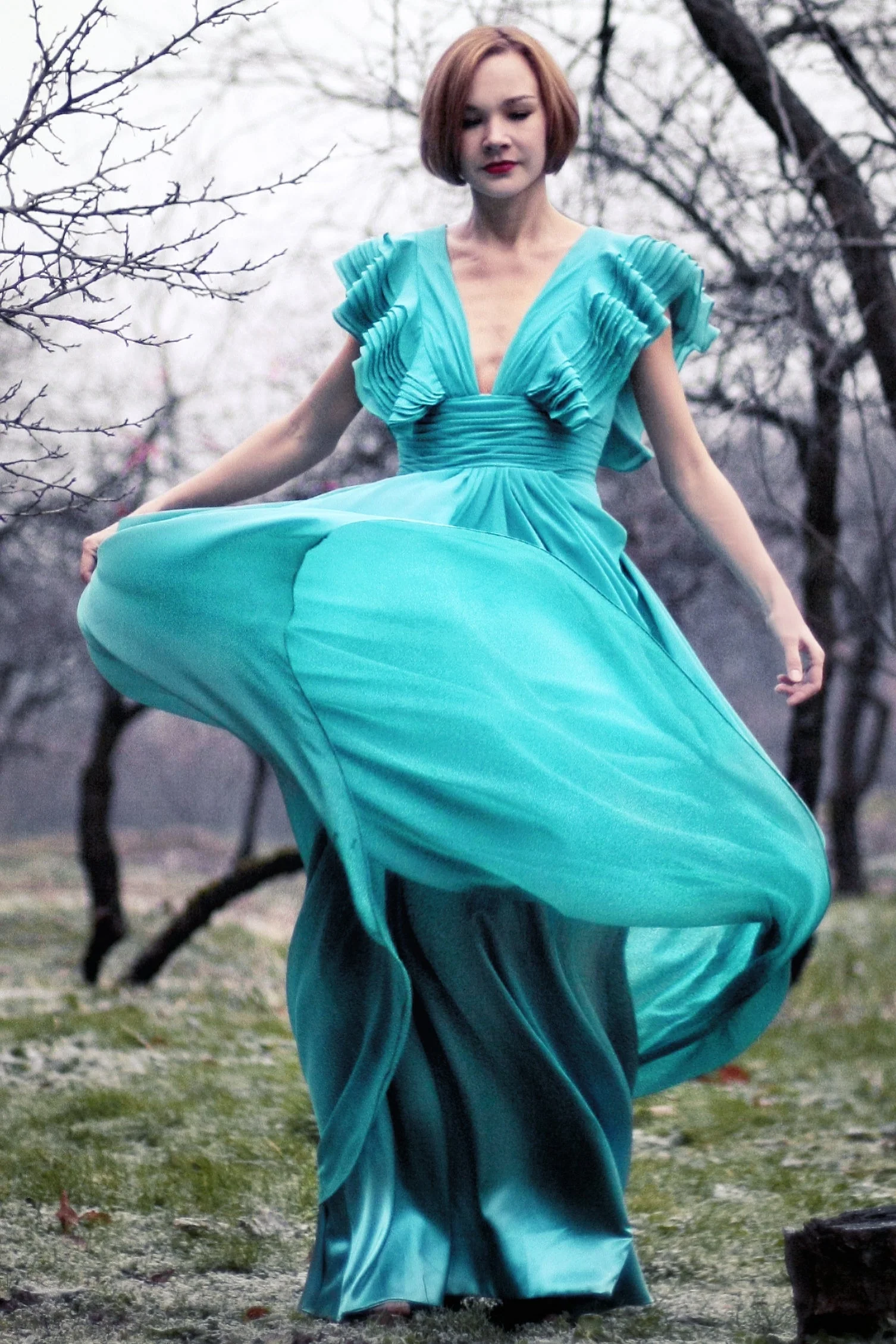 A-line Deep V-neck Floor Length Chiffon Backless Prom Dress - Image 11