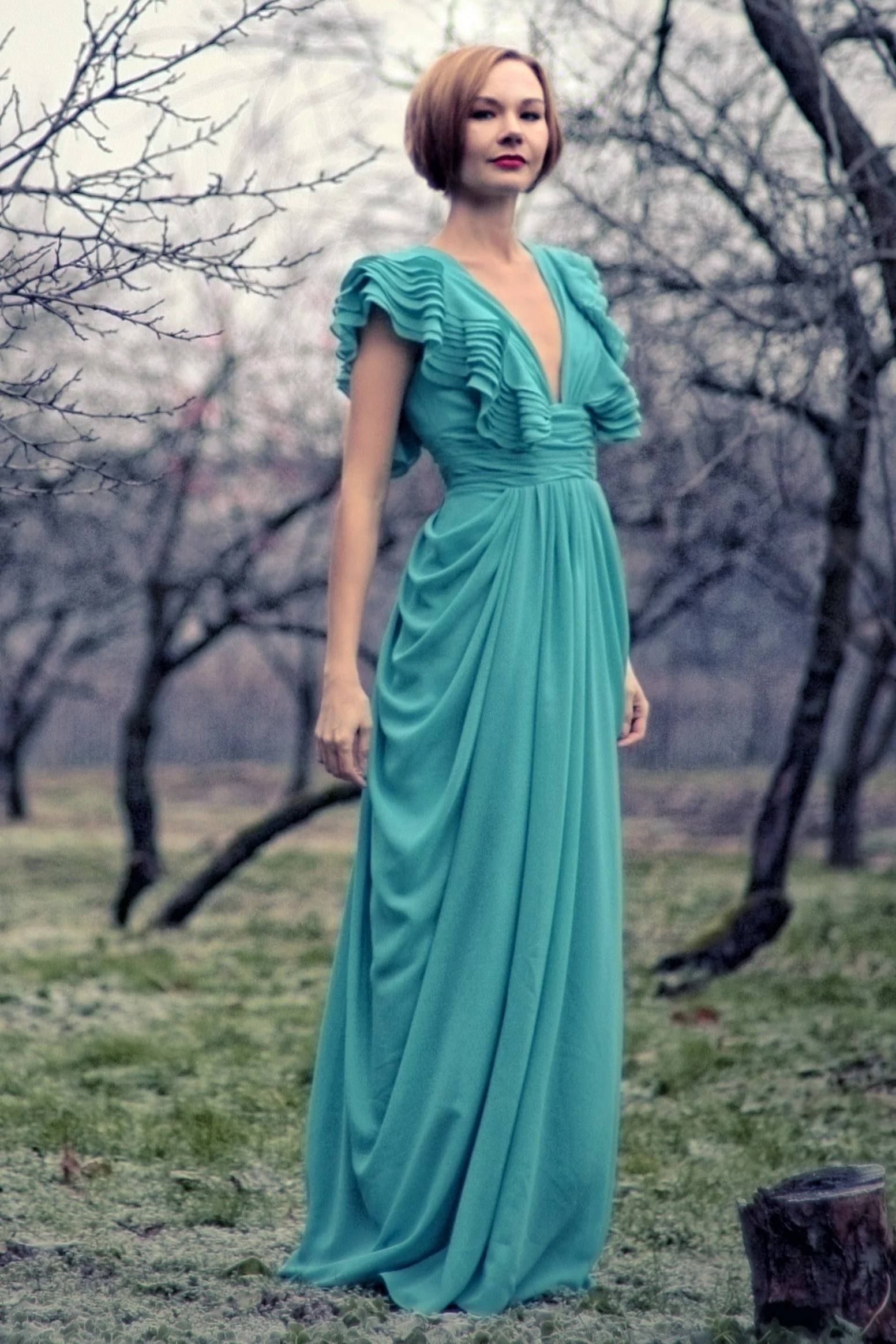 A-line Deep V-neck Floor Length Chiffon Backless Prom Dress - Image 12