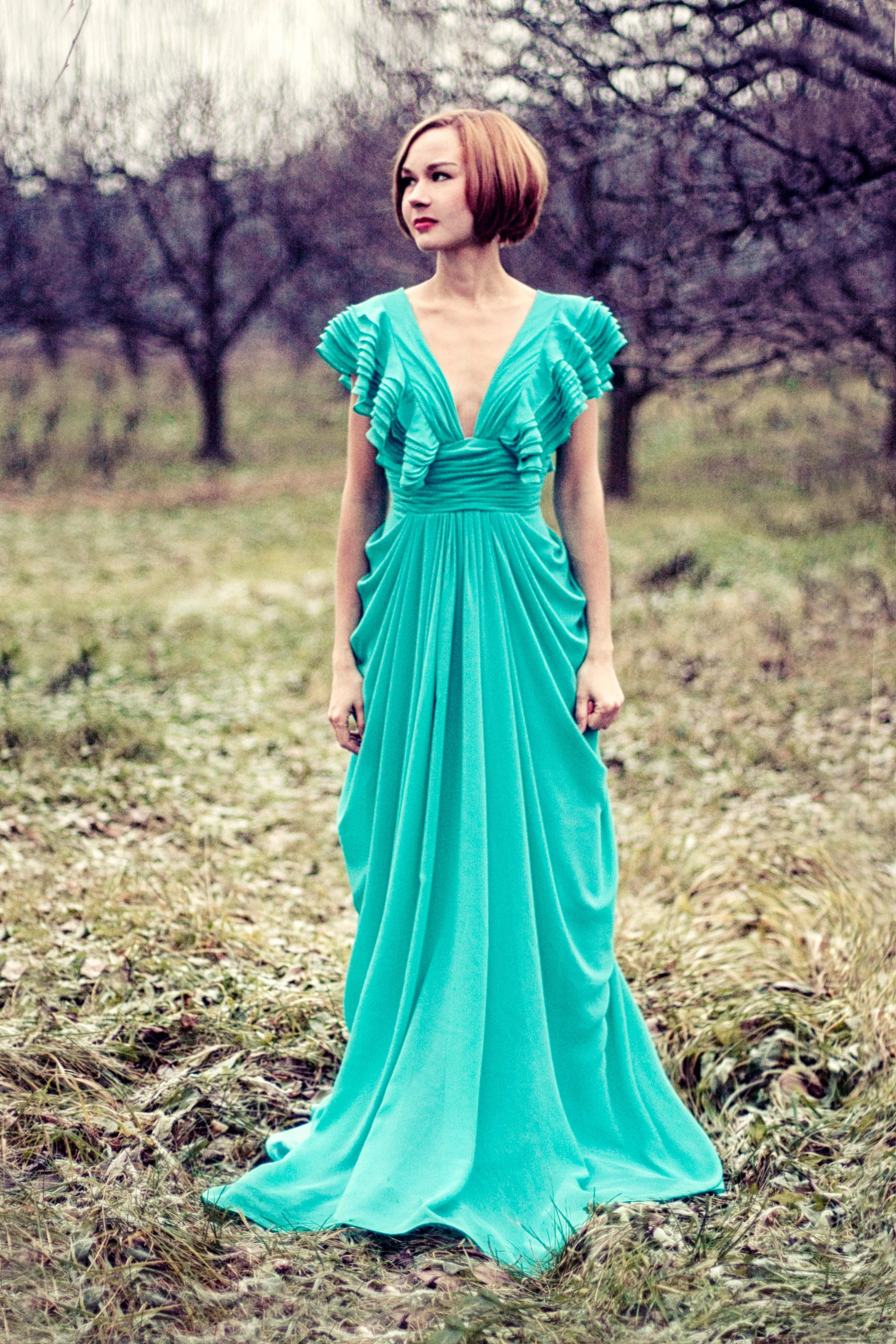 A-line Deep V-neck Floor Length Chiffon Backless Prom Dress - Image 3