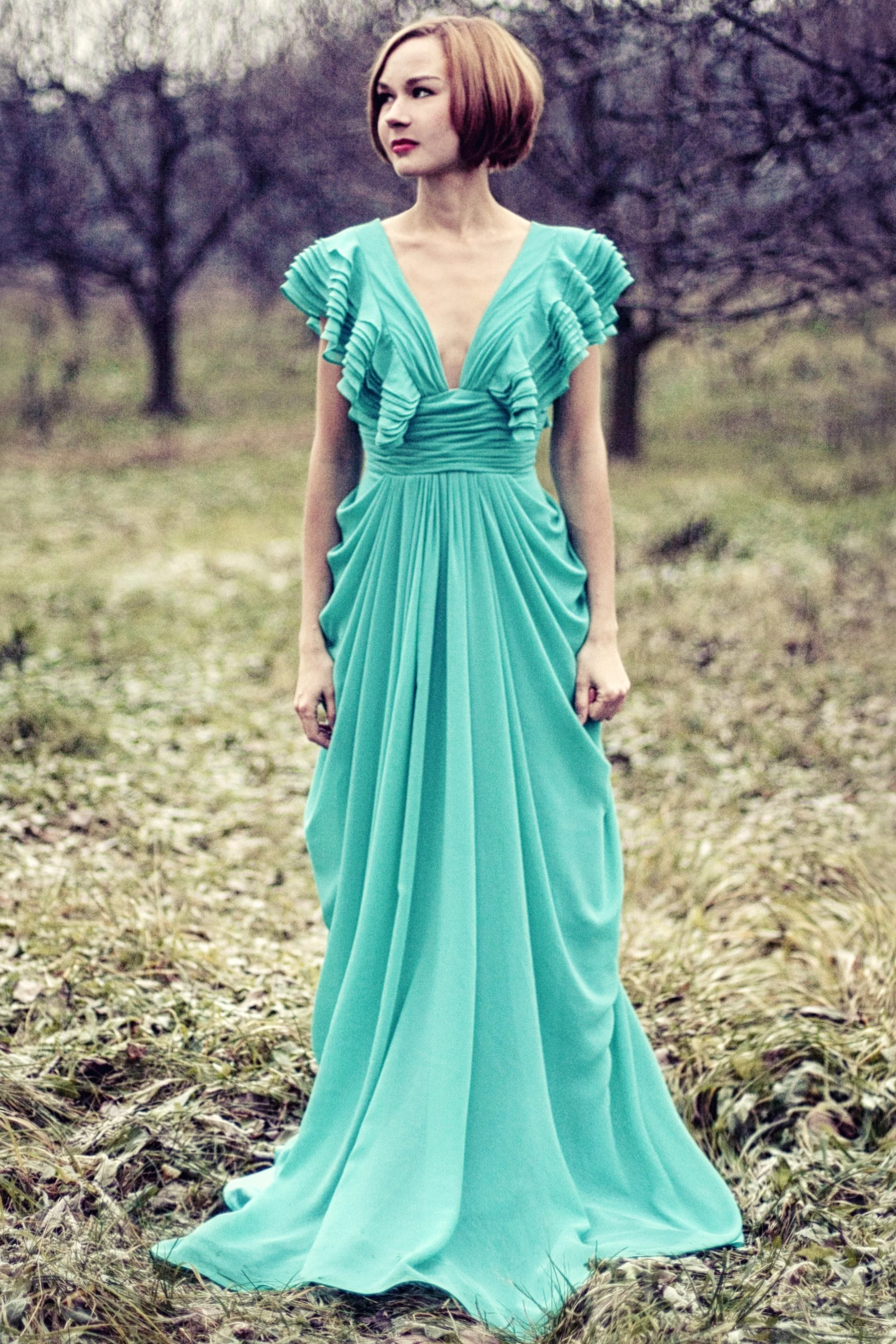 A-line Deep V-neck Floor Length Chiffon Backless Prom Dress - Image 4