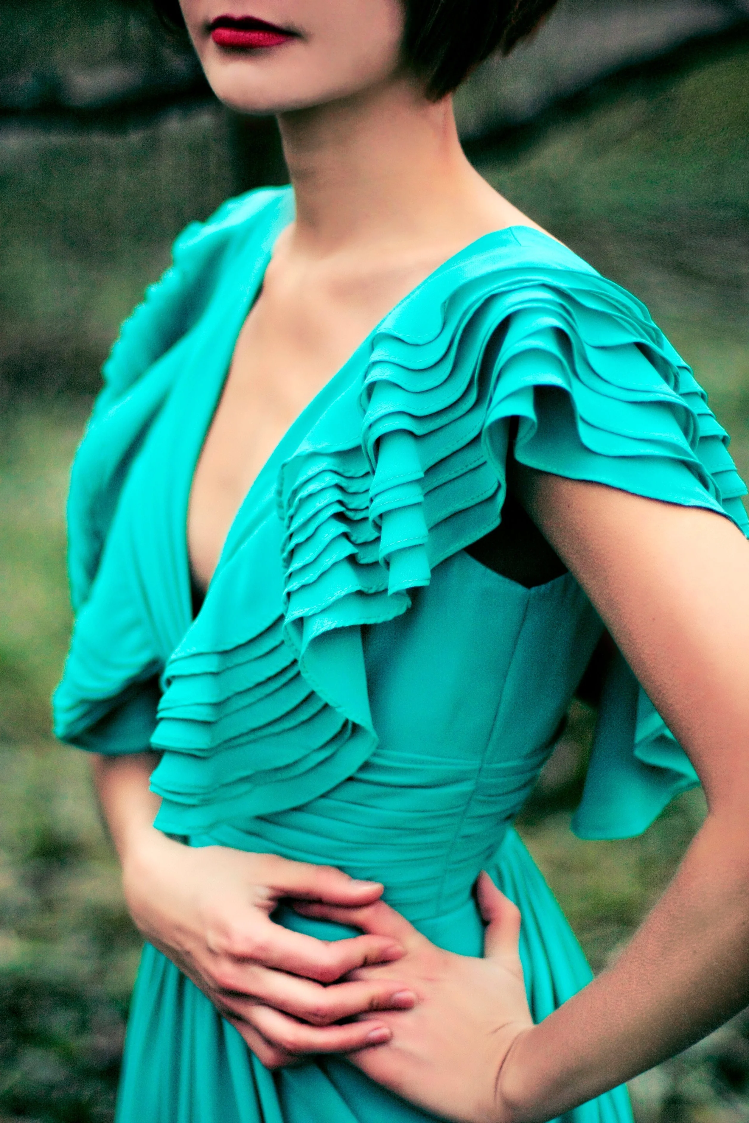 A-line Deep V-neck Floor Length Chiffon Backless Prom Dress - Image 7