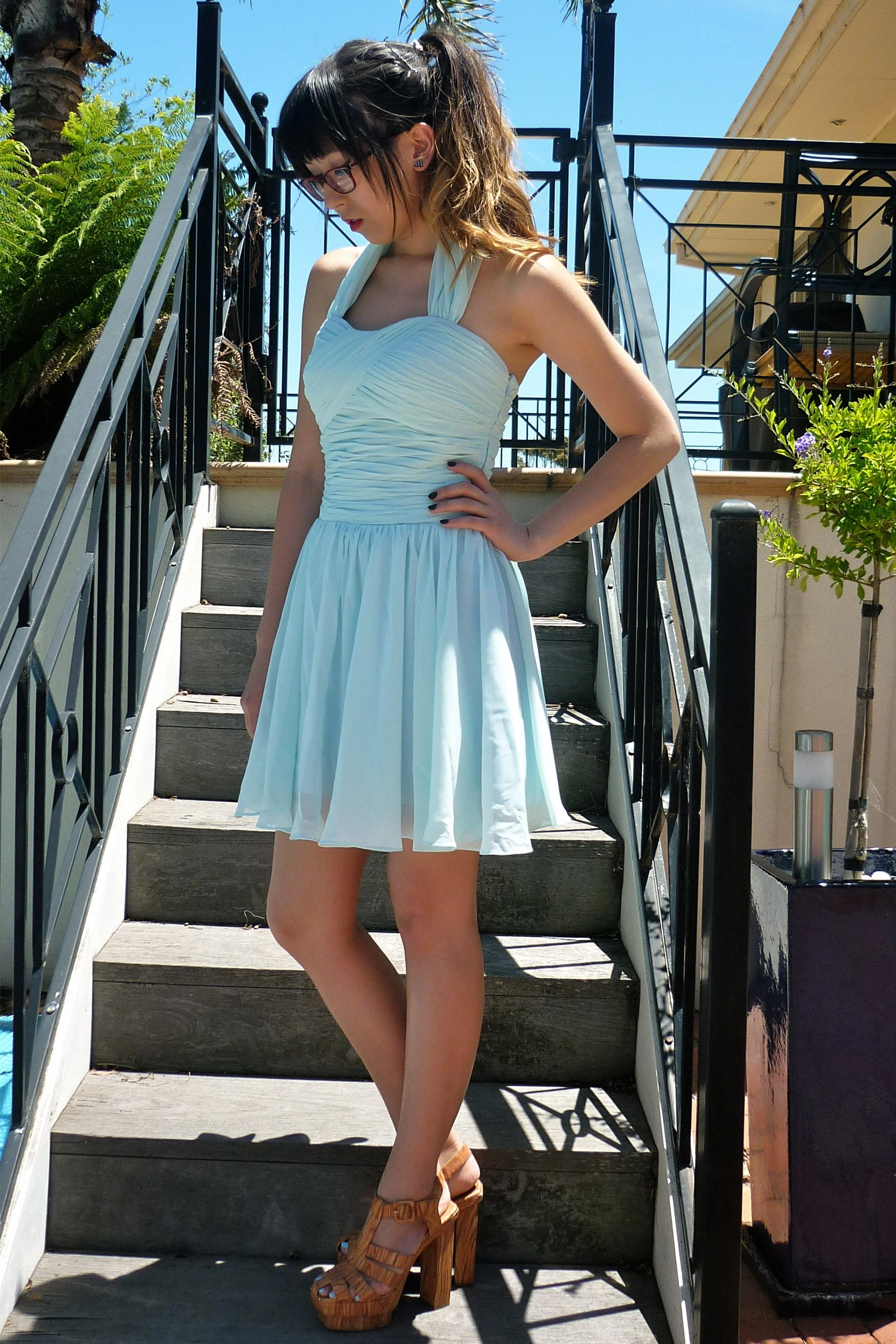 A-line Halt Sweetheart Knee Length Backless Chiffon Prom Dress - Image 3