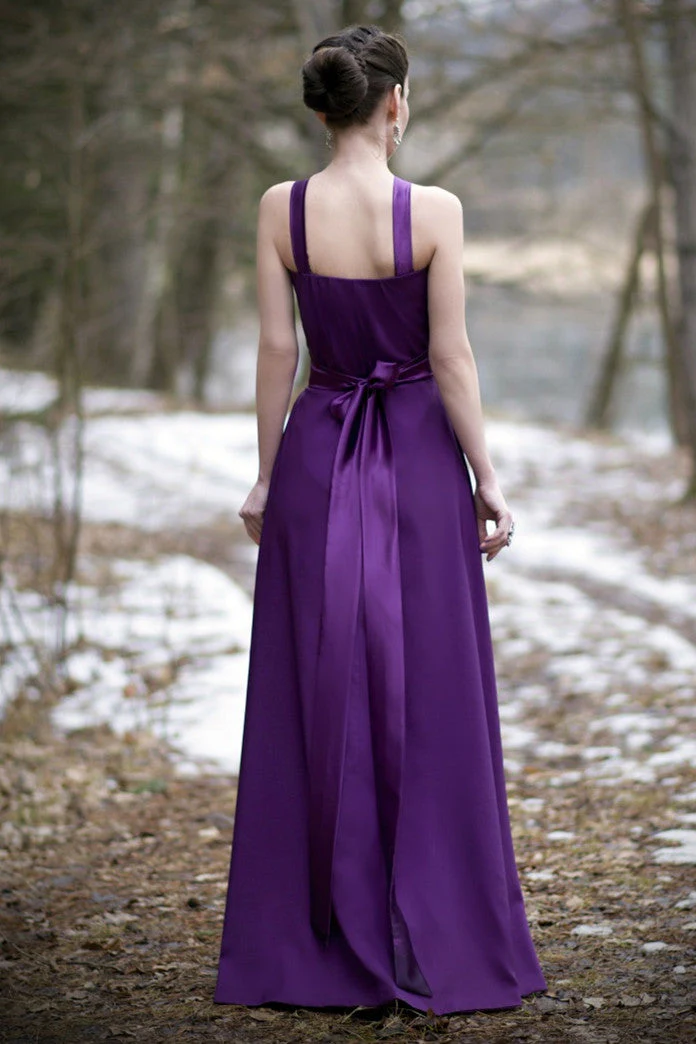 A-line Halter Floor Length Charmeuse Back-bow Evening Dress - Image 10