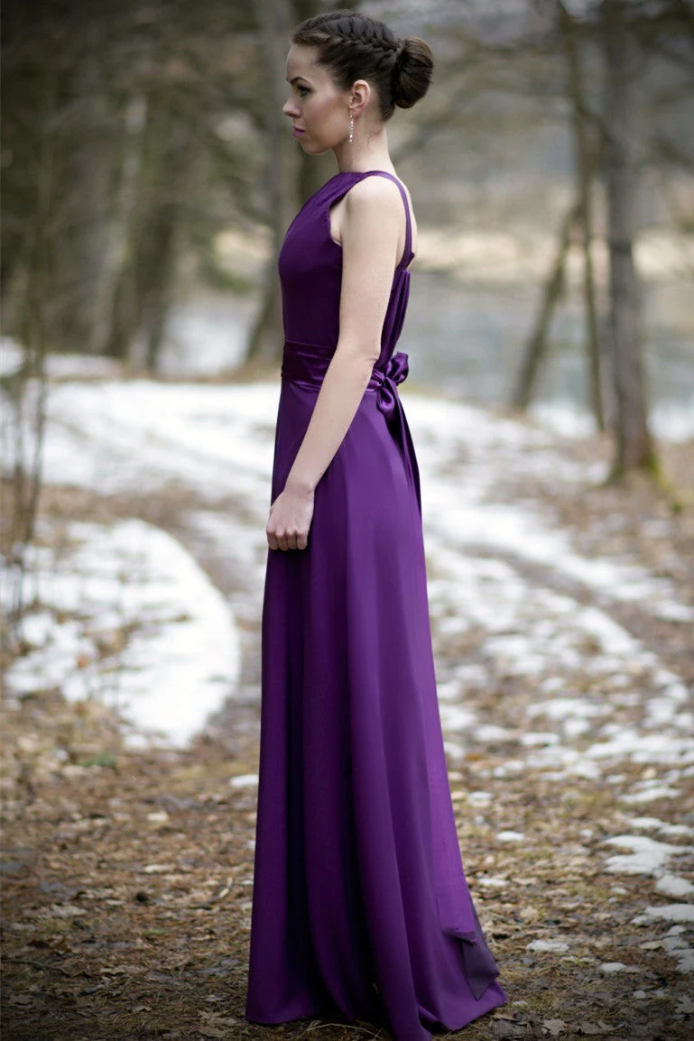A-line Halter Floor Length Charmeuse Back-bow Evening Dress - Image 11