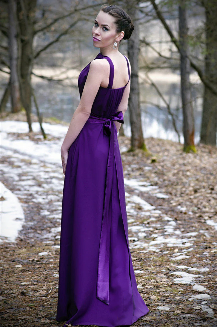 A-line Halter Floor Length Charmeuse Back-bow Evening Dress - Image 3