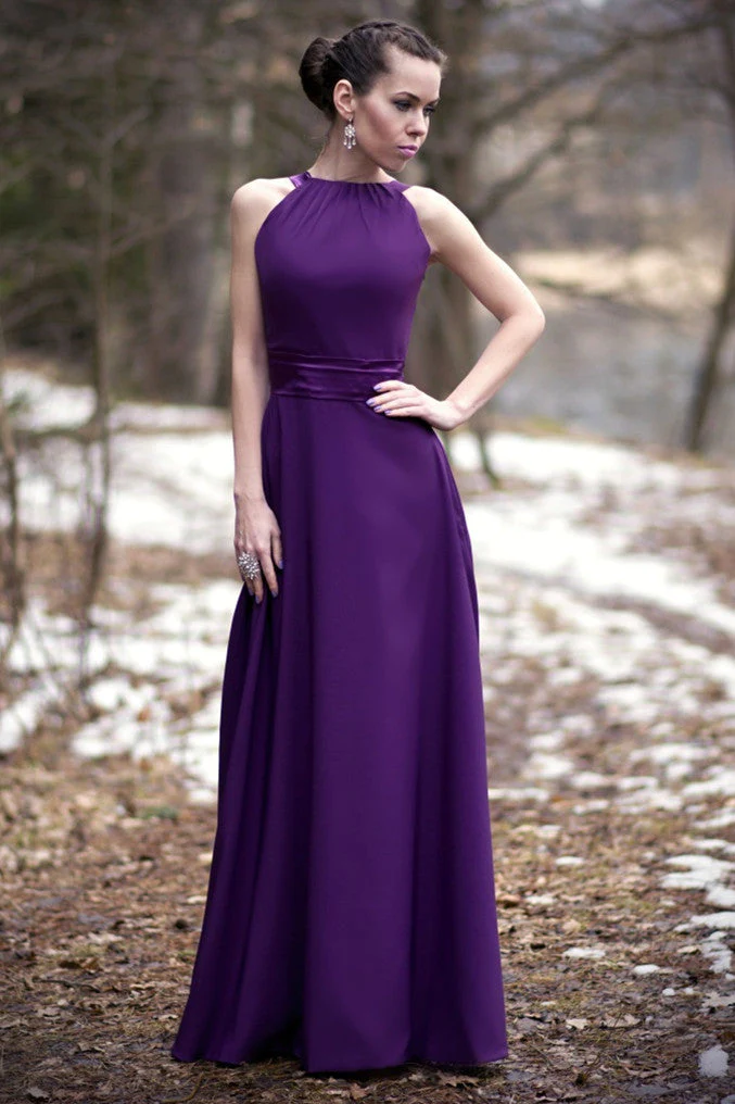 A-line Halter Floor Length Charmeuse Back-bow Evening Dress - Image 4