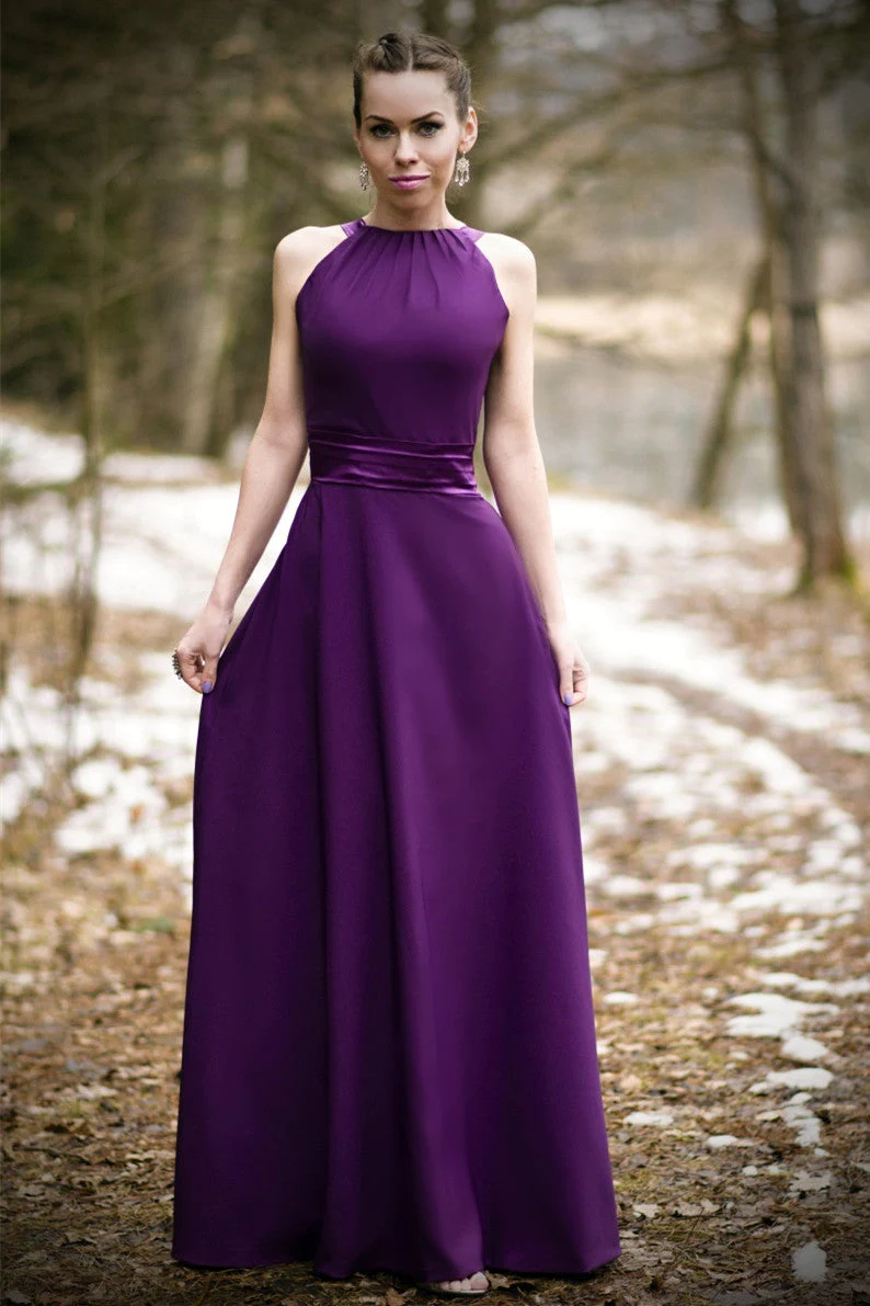 A-line Halter Floor Length Charmeuse Back-bow Evening Dress - Image 5