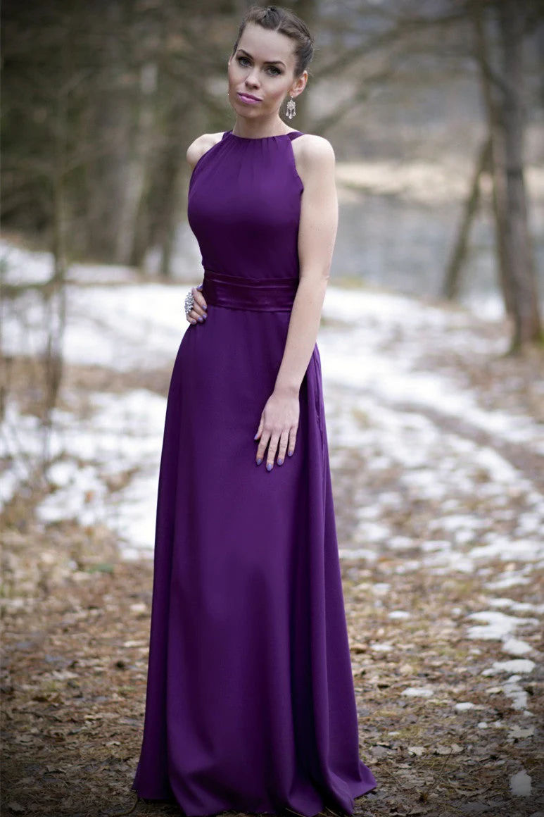 A-line Halter Floor Length Charmeuse Back-bow Evening Dress - Image 6