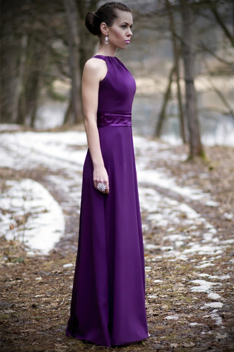 A-line Halter Floor Length Charmeuse Back-bow Evening Dress - Image 7