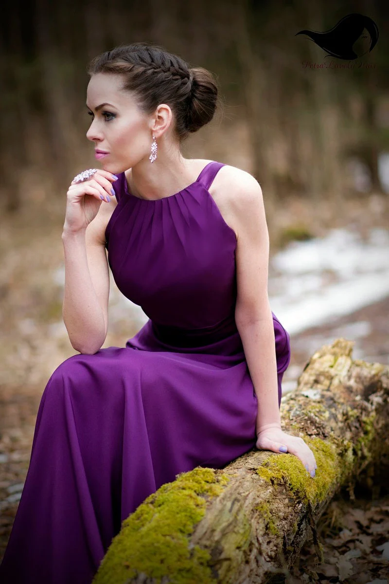 A-line Halter Floor Length Charmeuse Back-bow Evening Dress - Image 8