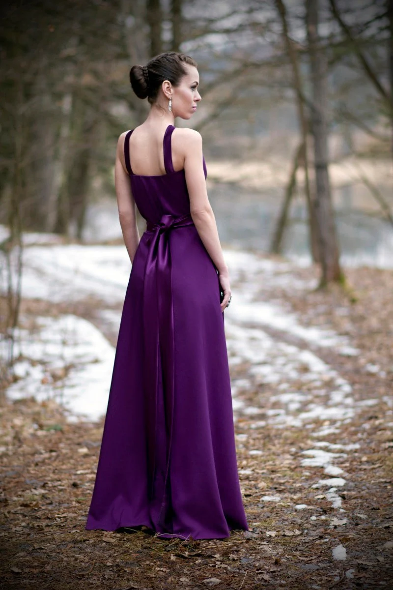 A-line Halter Floor Length Charmeuse Back-bow Evening Dress - Image 9