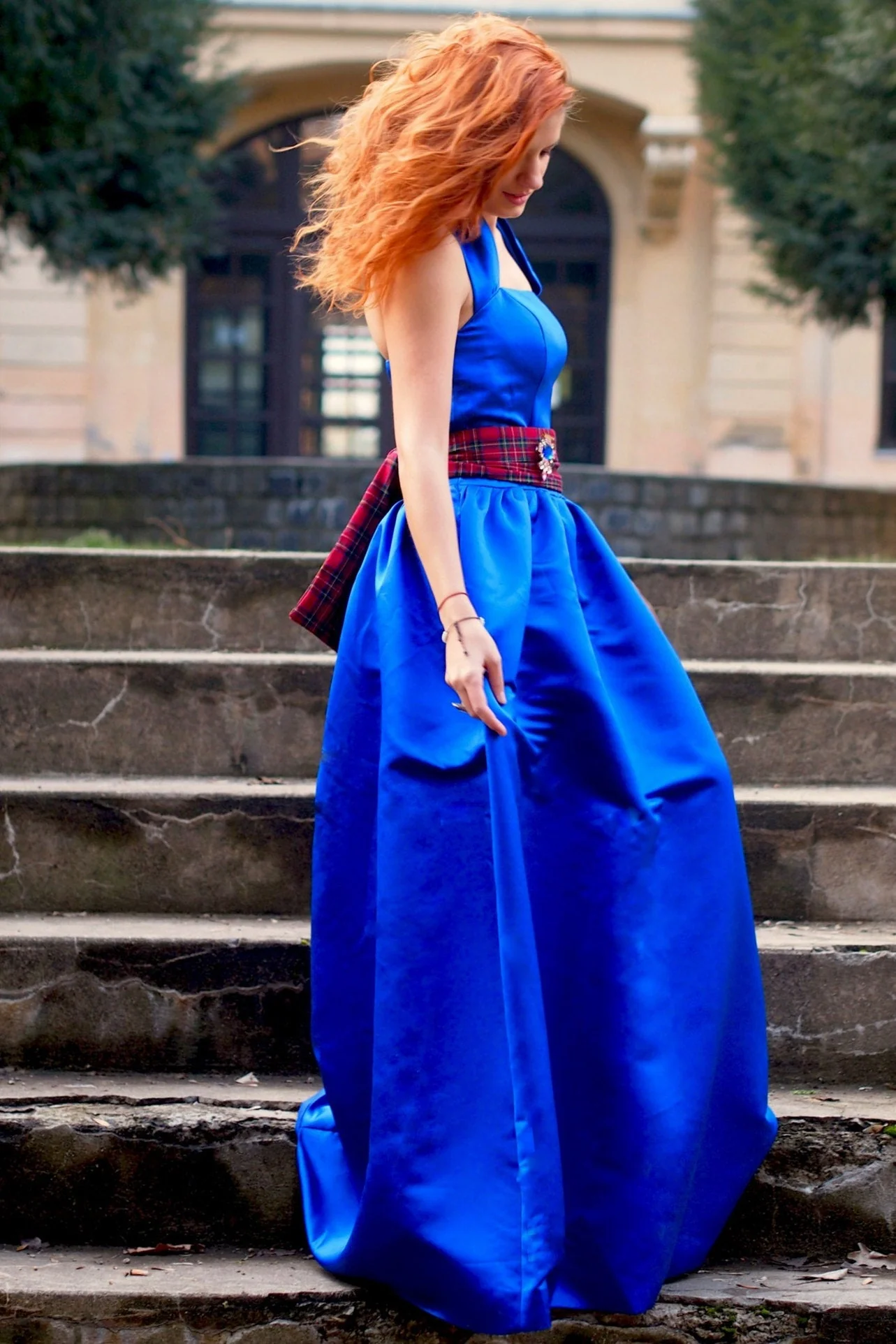 A-line Halter Floor Length Charmuse Belt Bridesmaid Dress - Image 3
