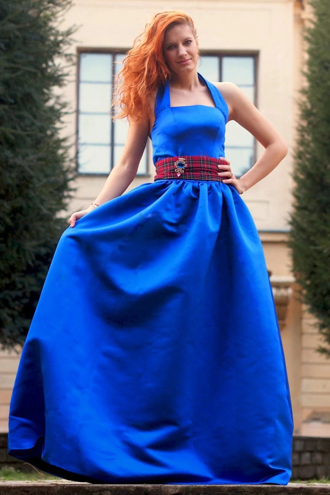 A-line Halter Floor Length Charmuse Belt Bridesmaid Dress - Image 4