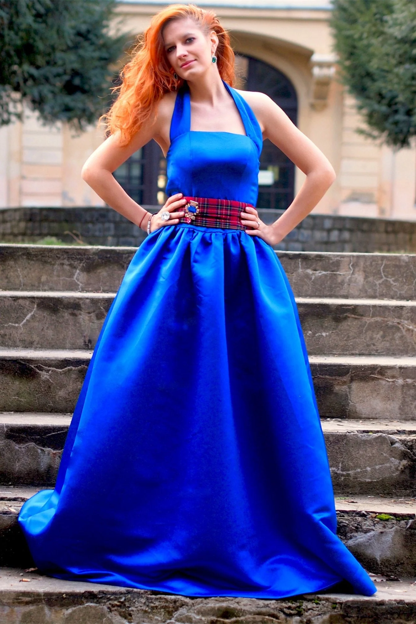 A-line Halter Floor Length Charmuse Belt Bridesmaid Dress - Image 5