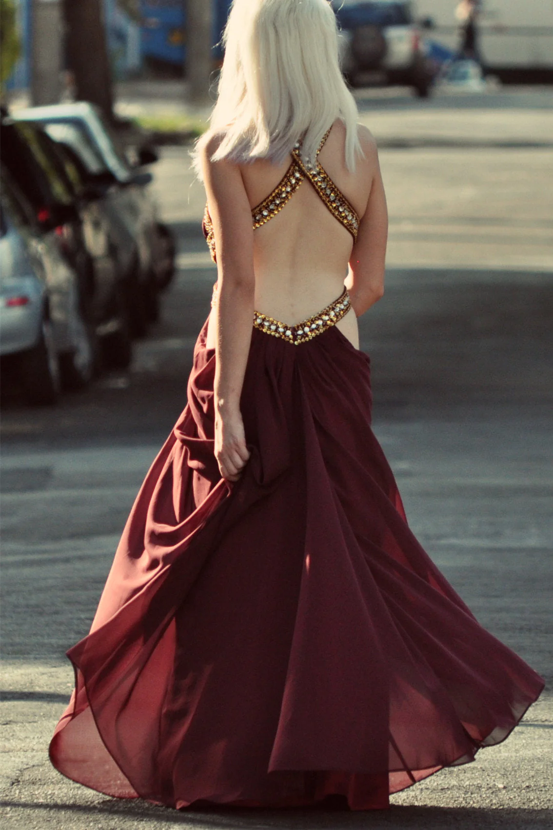 A-line Halter Floor Length Chiffon Backless Beading Prom Dress - Image 2