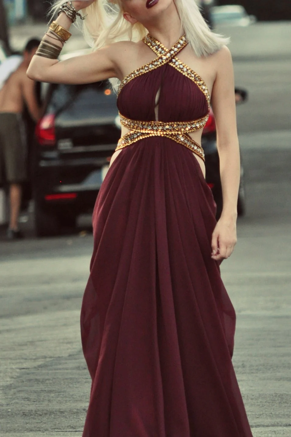A-line Halter Floor Length Chiffon Backless Beading Prom Dress - Image 6