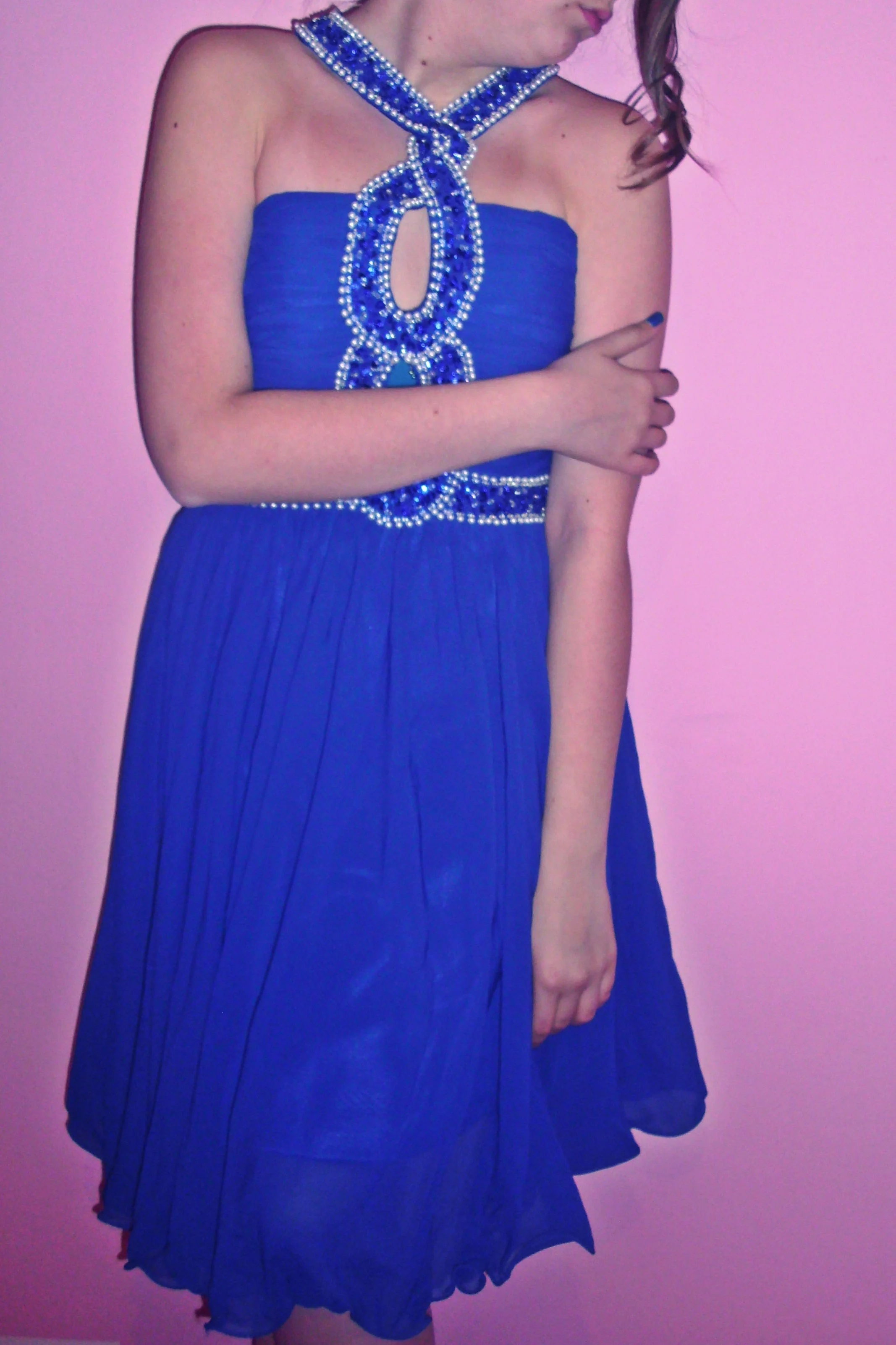 A-line Halter Knee Length Chiffon Paillette Backless Homecoming Dress - Image 5