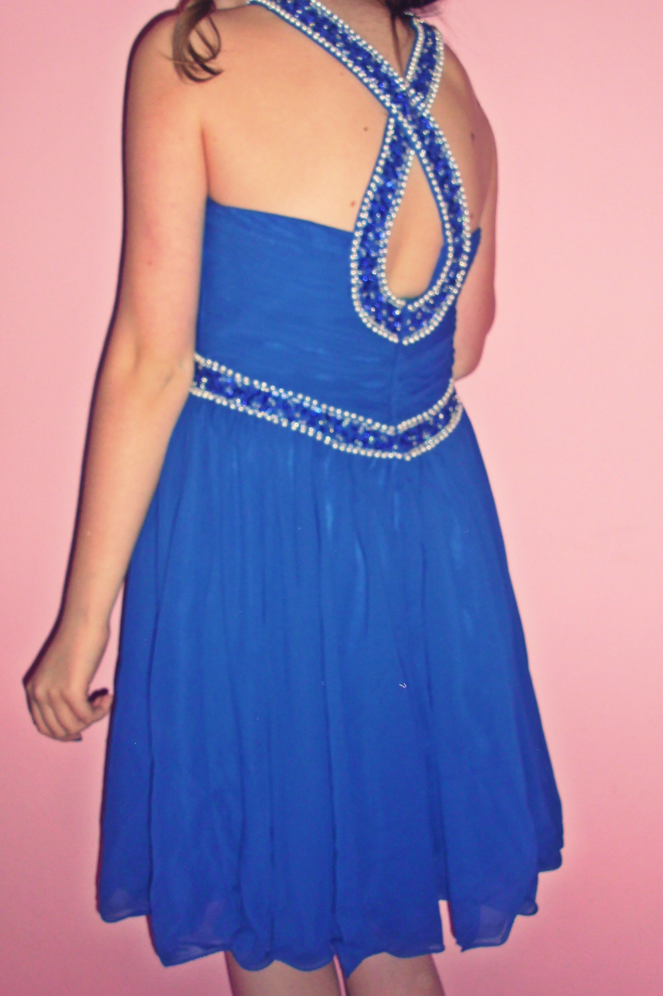 A-line Halter Knee Length Chiffon Paillette Backless Homecoming Dress - Image 7