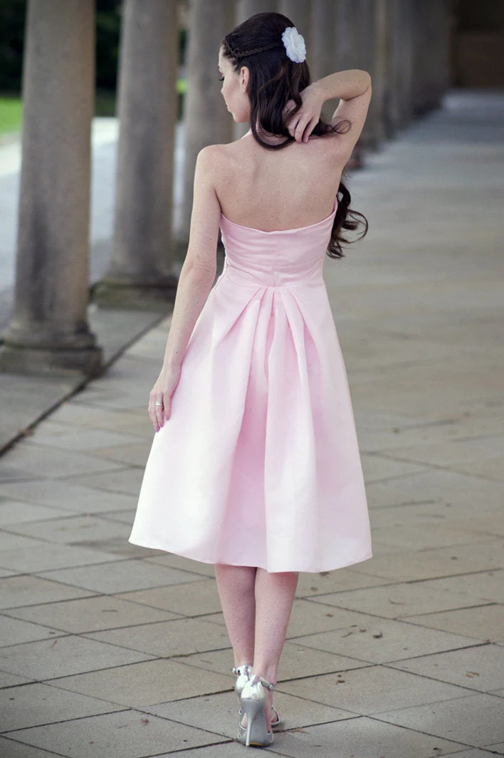 A-line Halter Round Collar Tea Length Chiffon Sleeveless Bridesmaid Dress - Image 2