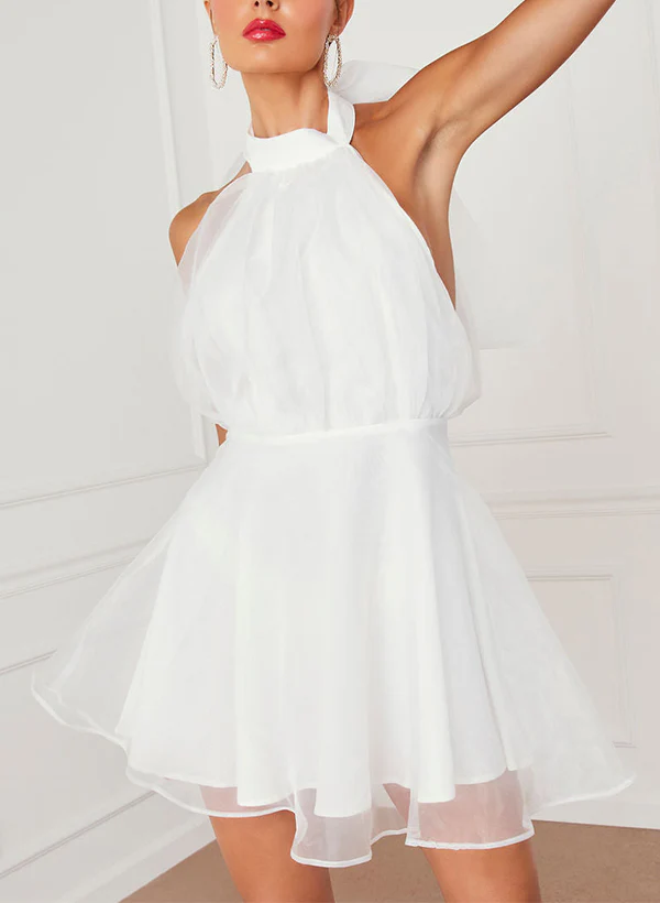 A-Line Halter Sleeveless Short/Mini Tulle Homecoming Dresses - Image 2