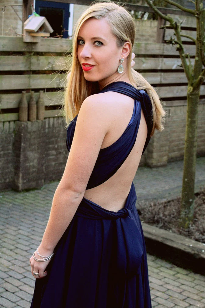 A-line Halter V-neck Floor Length Chiffon Backless Evening Dress - Image 2