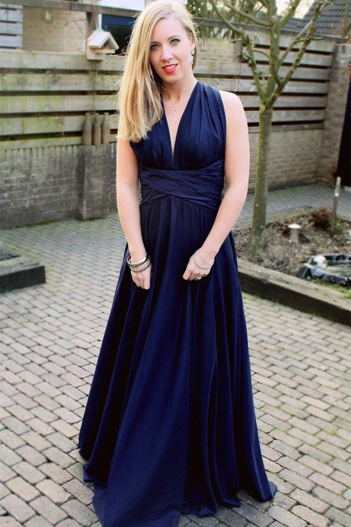 A-line Halter V-neck Floor Length Chiffon Backless Evening Dress - Image 3