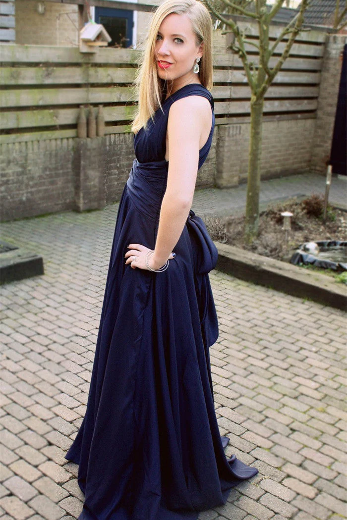 A-line Halter V-neck Floor Length Chiffon Backless Evening Dress - Image 5