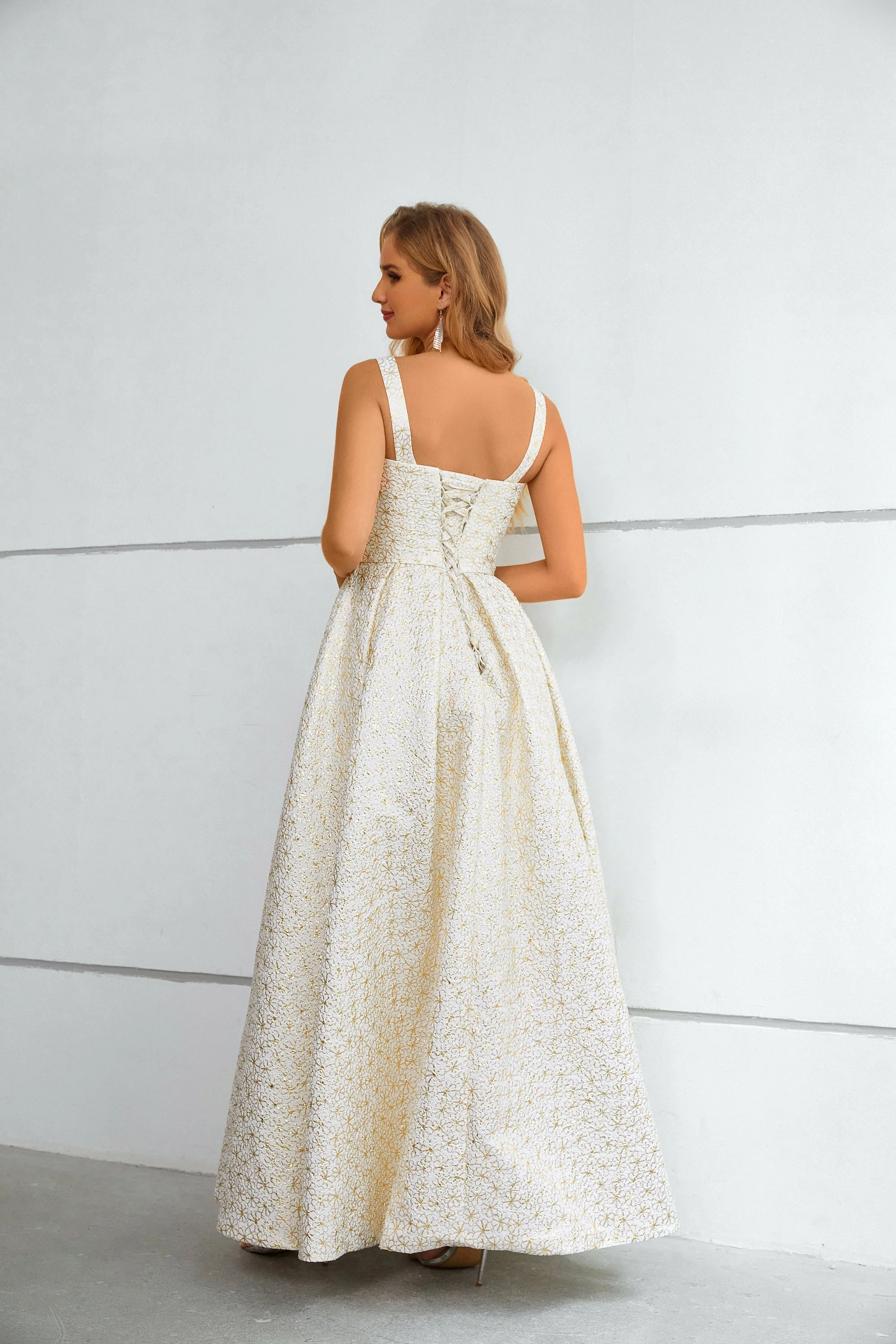 A-line High Split Square Lace Ankle Length Sleeveless Backless Prom Dress - Image 2