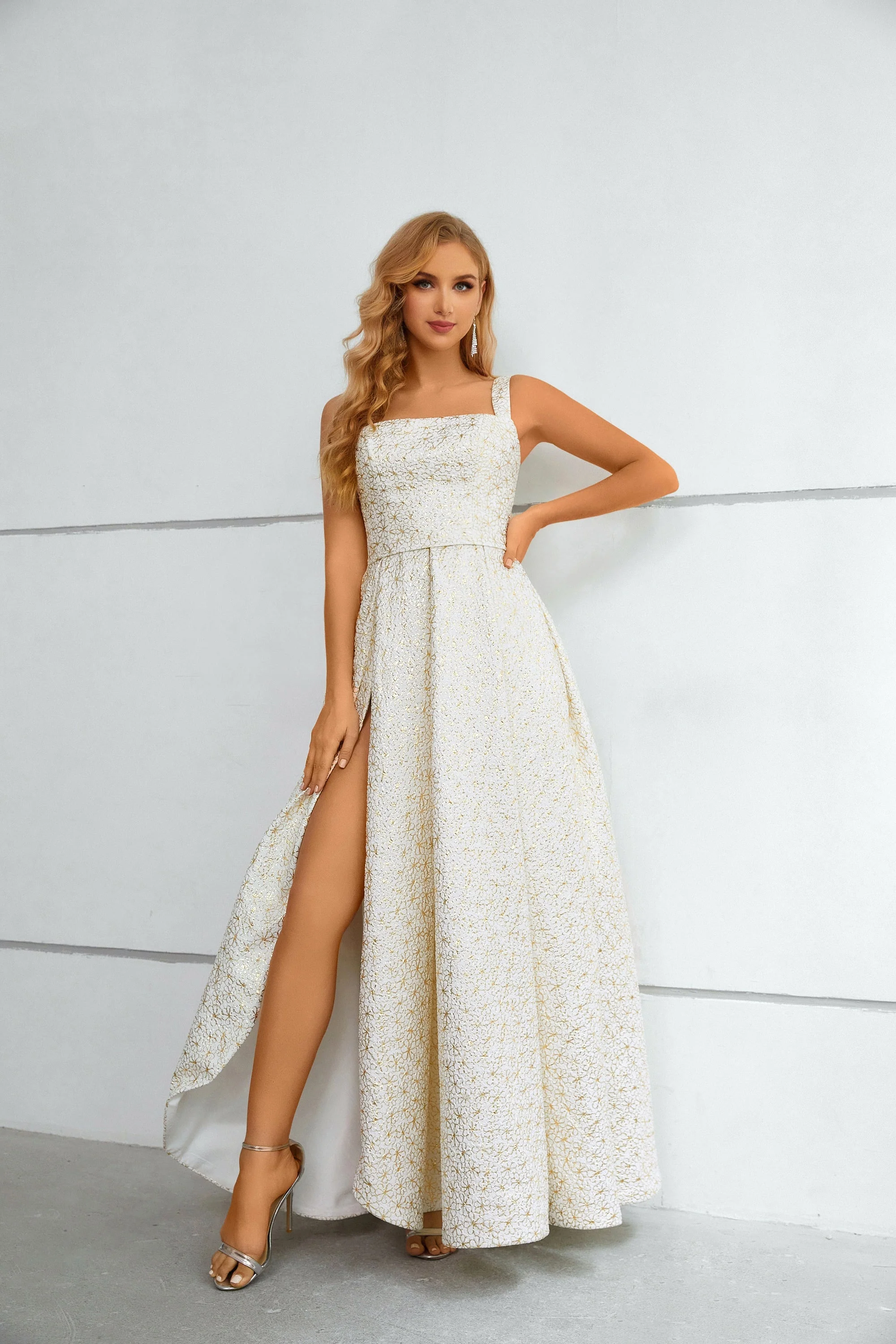 A-line High Split Square Lace Ankle Length Sleeveless Backless Prom Dress - Image 4