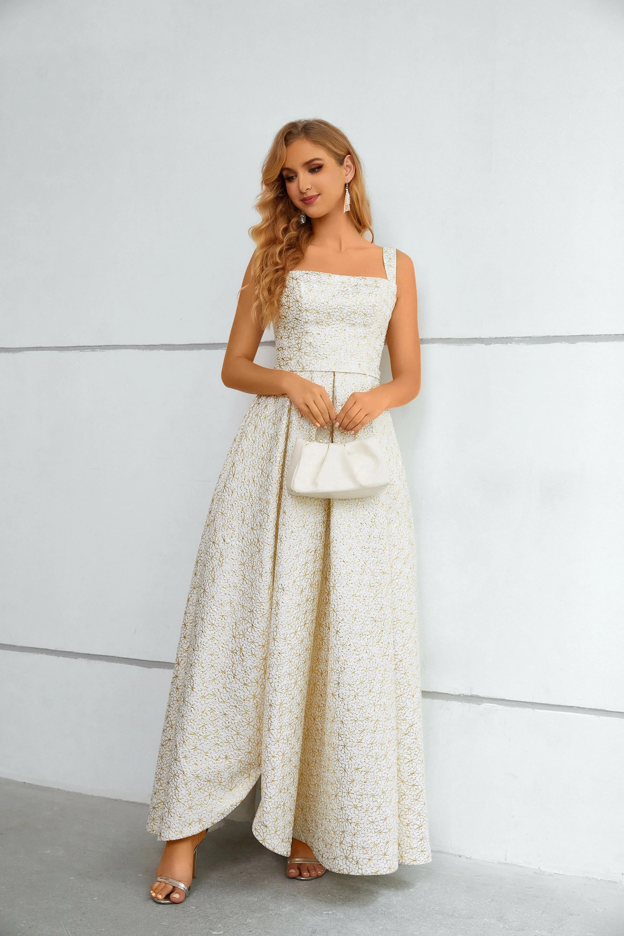 A-line High Split Square Lace Ankle Length Sleeveless Backless Prom Dress - Image 5