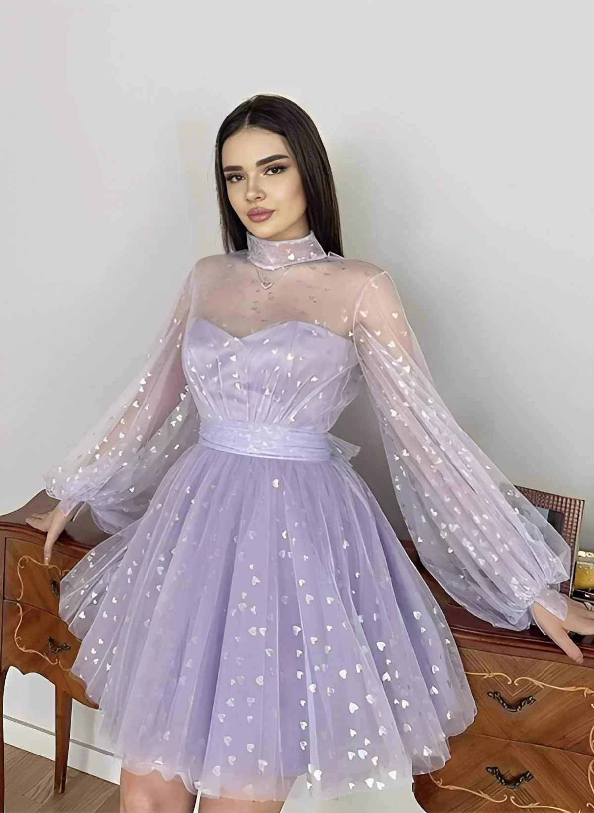 A-Line Illusion Neck Sleeveless Short/Mini Lace Homecoming Dresses - Image 2