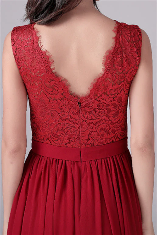 A-Line Jewel Lace Floor Length Sleeveless Backless High slit mother's dress - Image 2