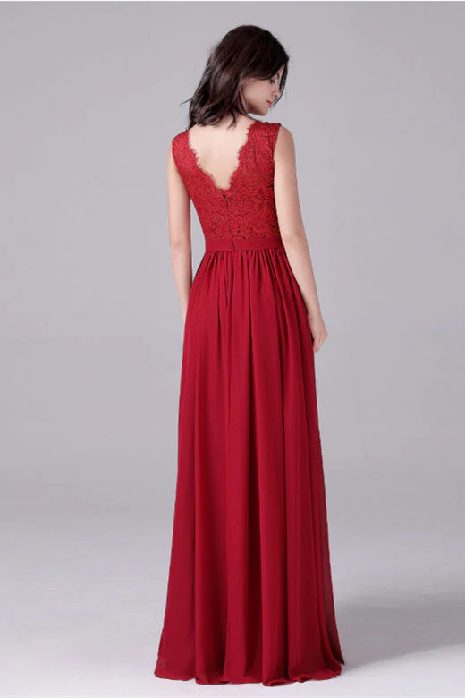 A-Line Jewel Lace Floor Length Sleeveless Backless High slit mother's dress - Image 3