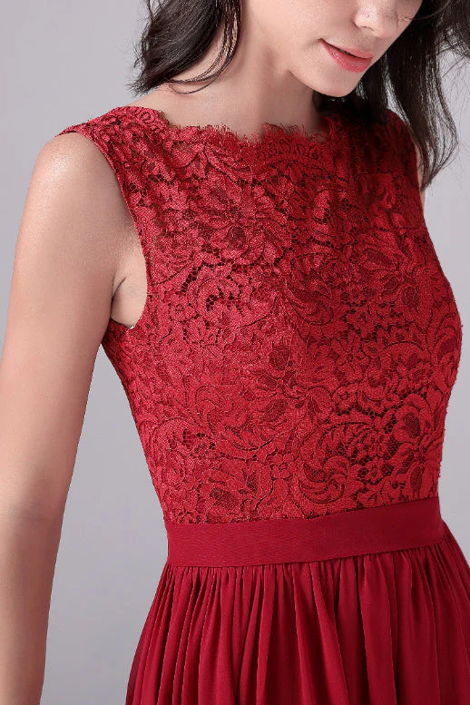 A-Line Jewel Lace Floor Length Sleeveless Backless High slit mother's dress - Image 4