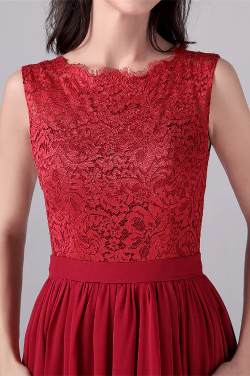 A-Line Jewel Lace Floor Length Sleeveless Backless High slit mother's dress - Image 5