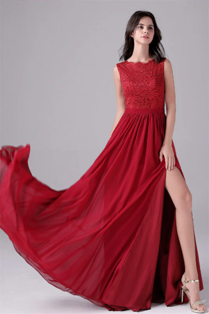 A-Line Jewel Lace Floor Length Sleeveless Backless High slit mother's dress - Image 6