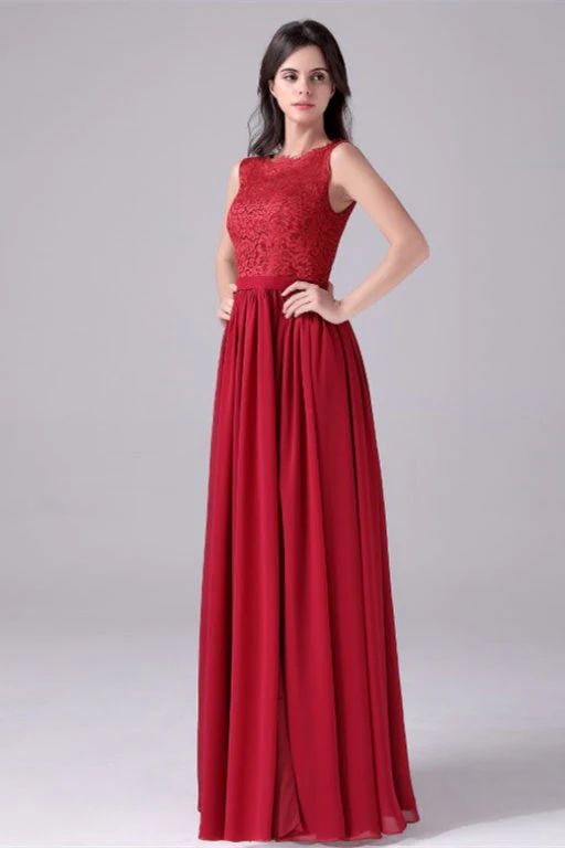 A-Line Jewel Lace Floor Length Sleeveless Backless High slit mother's dress - Image 7