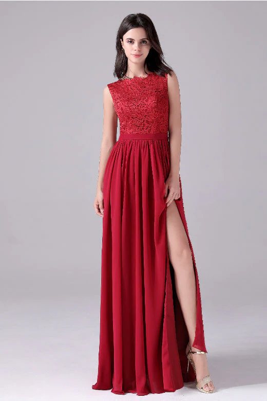 A-Line Jewel Lace Floor Length Sleeveless Backless High slit mother's dress - Image 8
