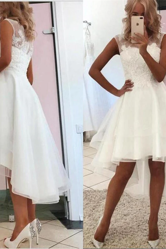 A-Line Jewel Lace Knee Length Sleeveless Applique Wedding Dress - Image 2